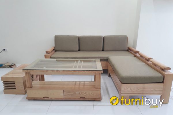 mẫu sofa góc gỗ sồi hiện đại