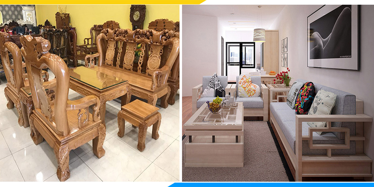 Kiểu dáng khác nhau của sofa gỗ và bàn ghế gỗ