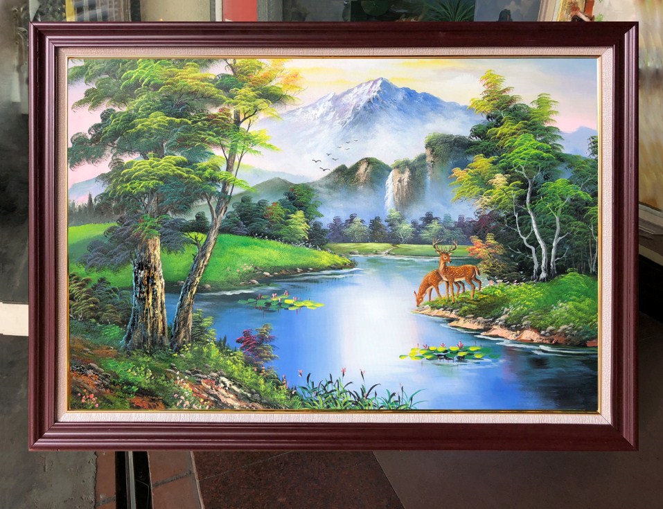 Tranh vẽ phong cảnh sông núi nai rừng TSD 621 | Nội thất Hải Phòng