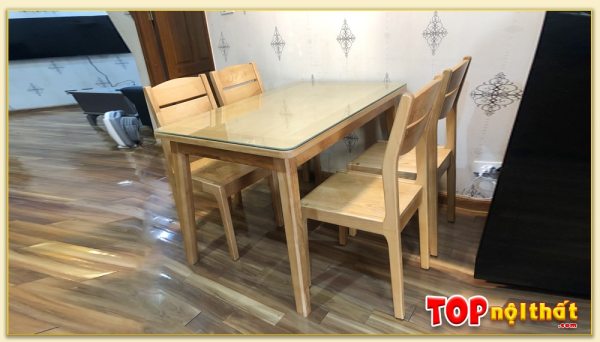 Hình ảnh Bộ bàn ăn đẹp gỗ sồi 4 ghế mặt kính BGATop-0002