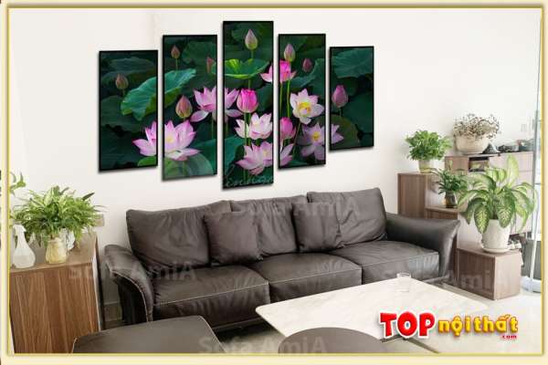 Bộ tranh hoa sen hồng tráng gương đẹp 5 tấm TraTop-3066