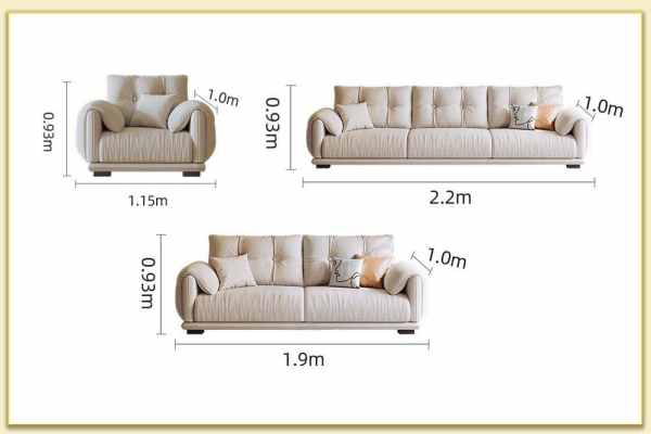 Hình ảnh Các kích thước mẫu sofa văng nỉ 3 chỗ dáng dài Softop-1673