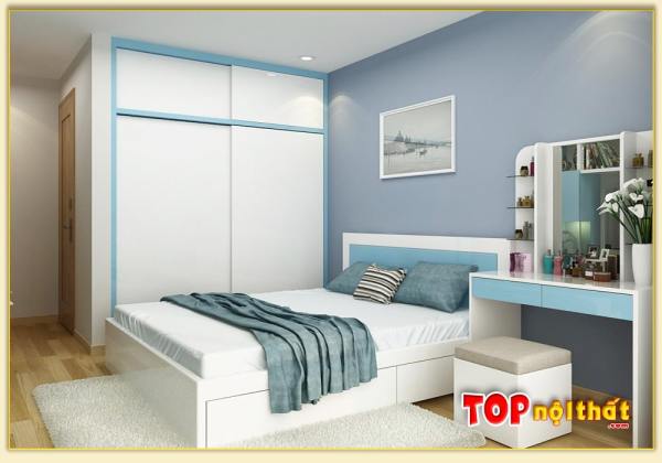 Hình ảnh Giường ngủ gỗ màu trắng có hộc kéo đẹp GNTop-0222