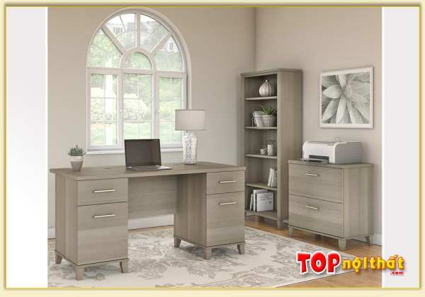 Bố trí sắp xếp bàn làm việc tại nhà có tủ đựng tài liệu BLVTop-0123