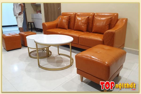 Hình ảnh Mẫu sofa văng da đẹp hiện đại kê phòng khách chung cư SofTop-0272