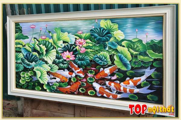 Hình ảnh Tranh treo tường đẹp cá chép hoa sen vẽ sơn dầu TraSdTop-0216C
